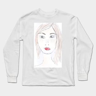 Woman, portrait, face, female, girl, watercolor, art, people Long Sleeve T-Shirt